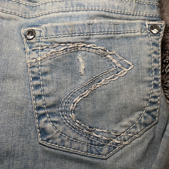 Silver ripped Denim skinny leg Jeans with lace - Picture 6 of 8